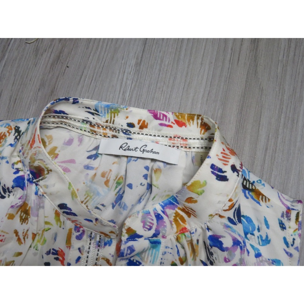 Robert Graham Silk Blouse Size Medium Women Pre Owned AOP All Over Print - Picture 2 of 6
